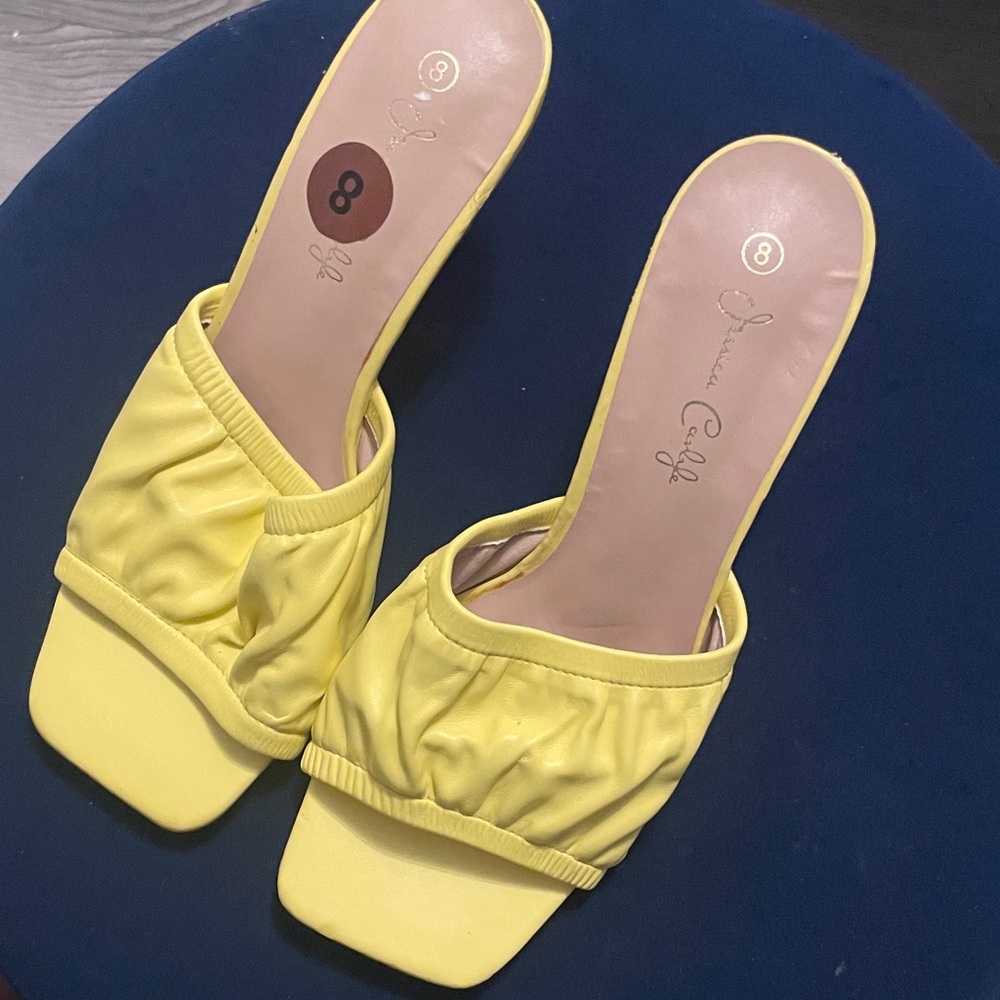 Chinese Laundry Lemon Yellow Ruched Square-Toe Slide Mules